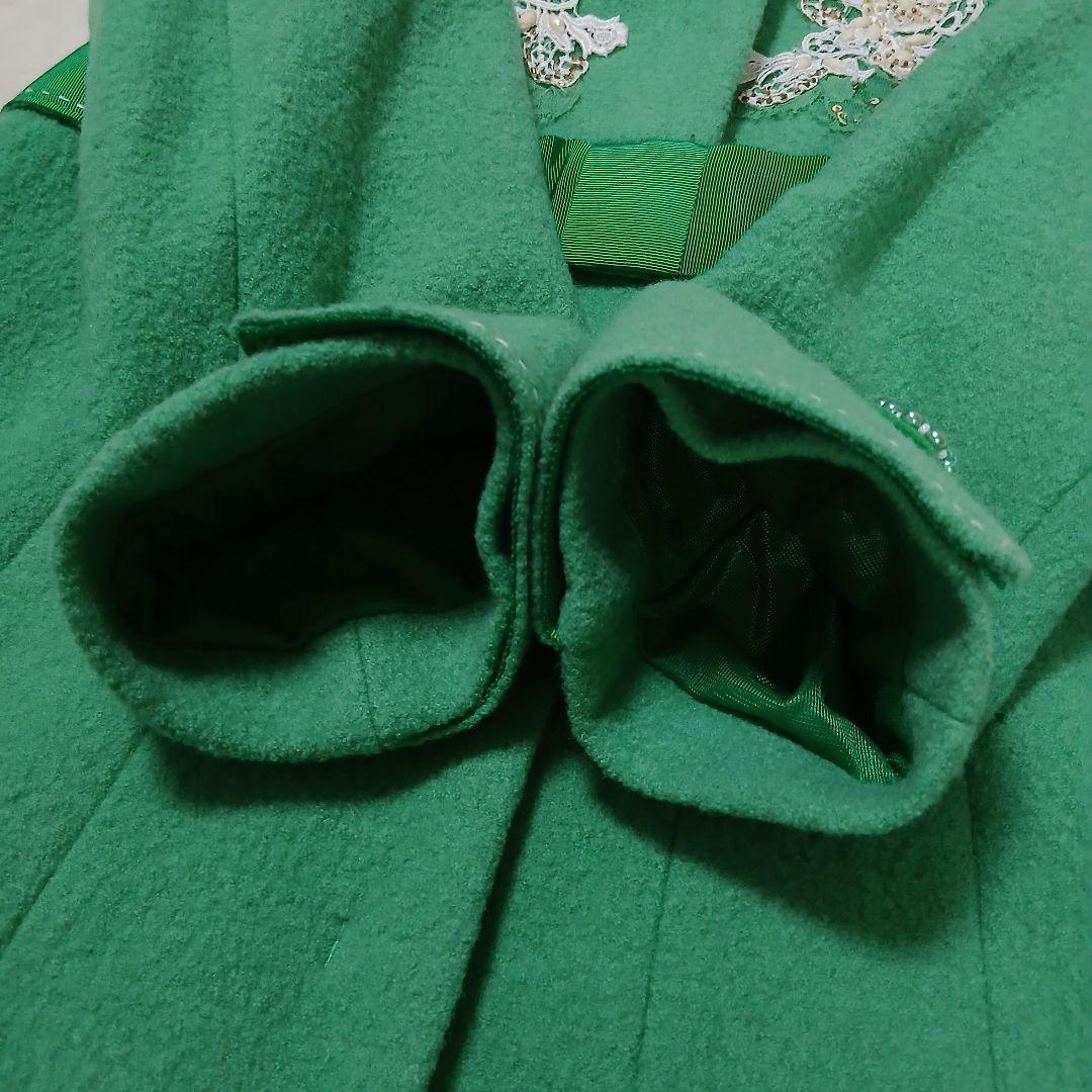 【極美品】Super Beauty レースビジュー混リボン付ウールフレアコート