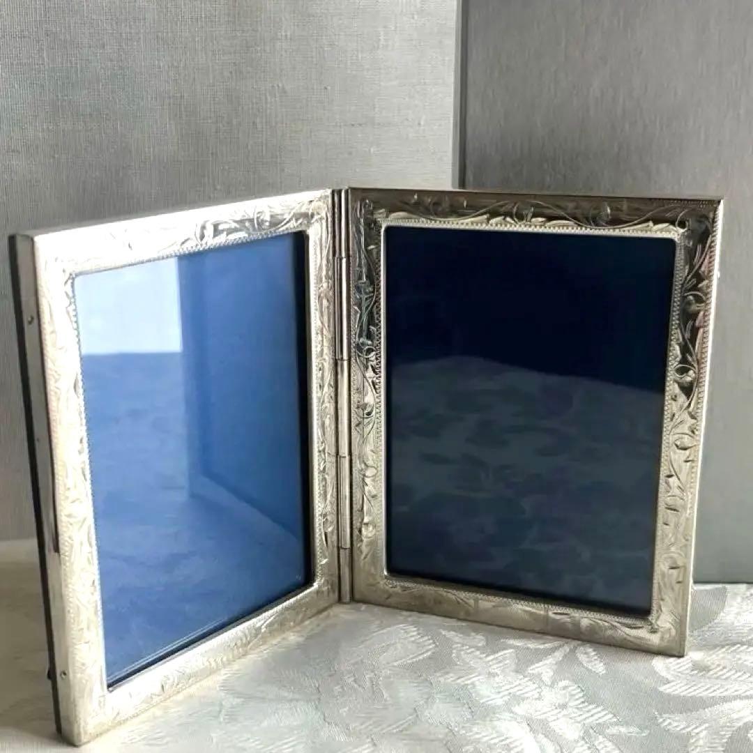 銀座和光　シルバー 970 刻印　二つ折り12×9.5 の2面フォトフレーム