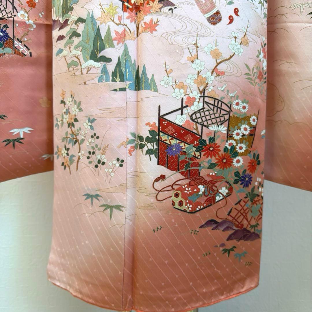 2 振袖フルセット 正絹 ピンク 桃 ピンクベージュ 金彩 暈し染め お上品