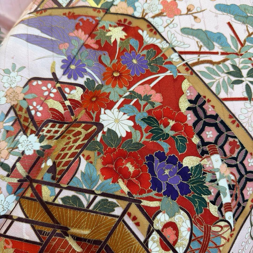 2 振袖フルセット 正絹 ピンク 桃 ピンクベージュ 金彩 暈し染め お上品