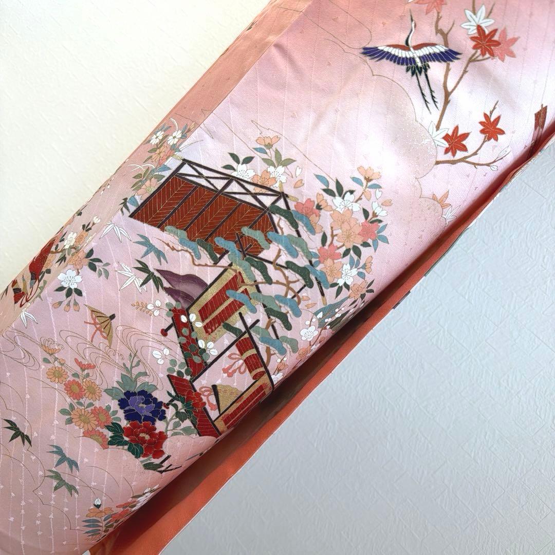 2 振袖フルセット 正絹 ピンク 桃 ピンクベージュ 金彩 暈し染め お上品