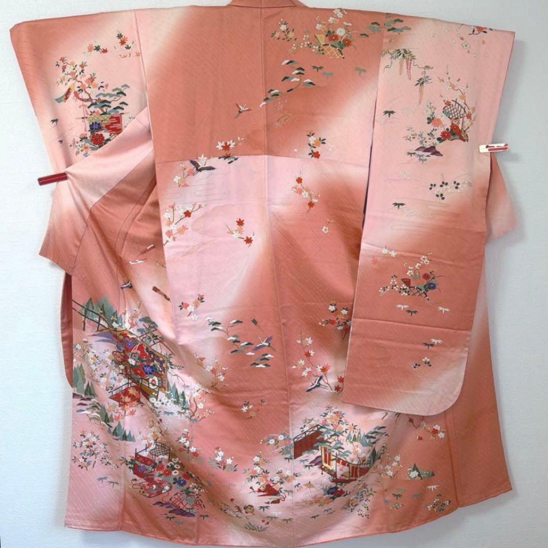 2 振袖フルセット 正絹 ピンク 桃 ピンクベージュ 金彩 暈し染め お上品