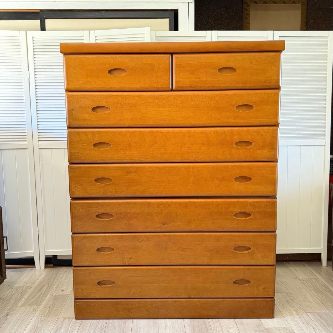 木製ハイチェスト 木目調 7段 引き出し ブラウン