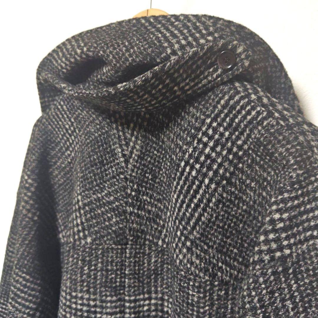 24AW スピックアンドスパン Wスライバーチェックハーフコート 36 黒グレー