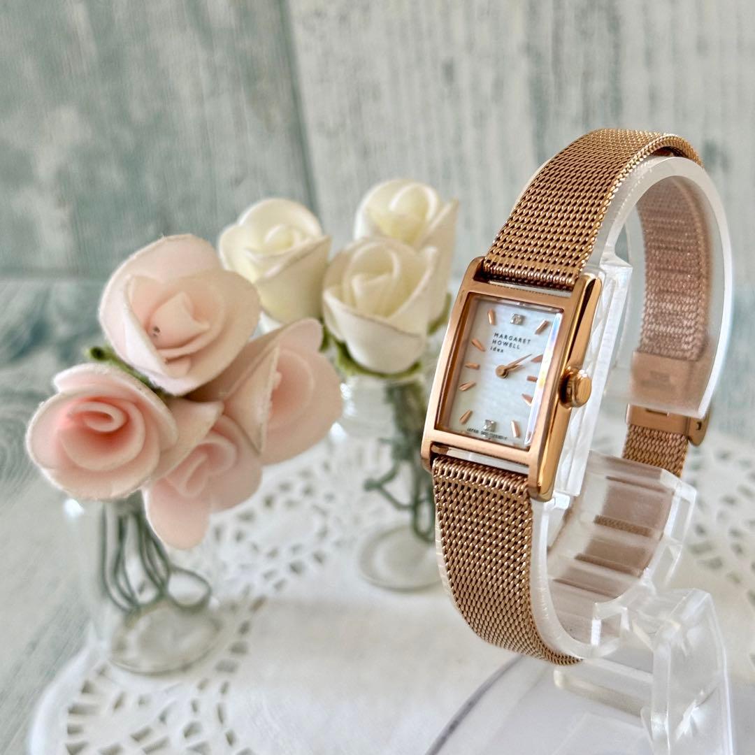 【希少.】MARGARET HOWELL 腕時計 スクエア ピンクゴールド 2P