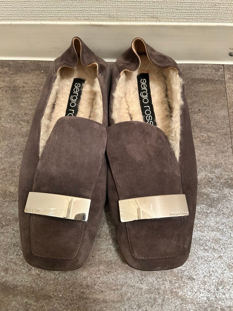 sergio rossi グレー フラットスリッパ　2wayムートン　バブーシュ