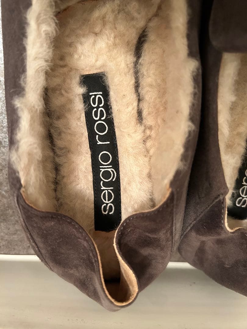 sergio rossi グレー フラットスリッパ　2wayムートン　バブーシュ