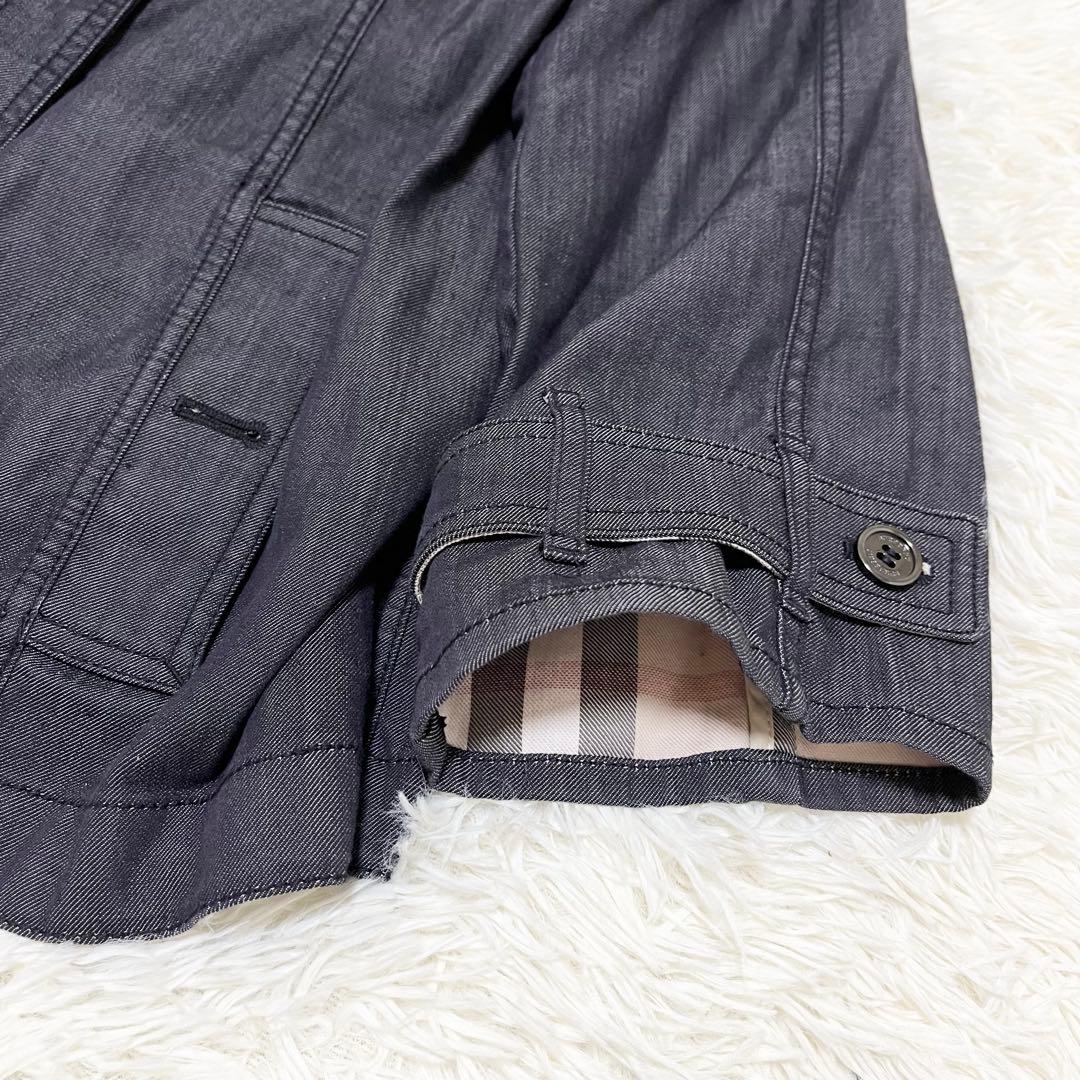 美品　バーバリーロンドン　ノーカラー　デニムジャケット　ノバチェック　44