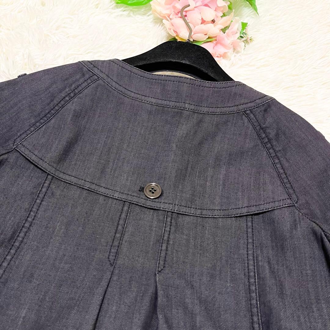 美品　バーバリーロンドン　ノーカラー　デニムジャケット　ノバチェック　44