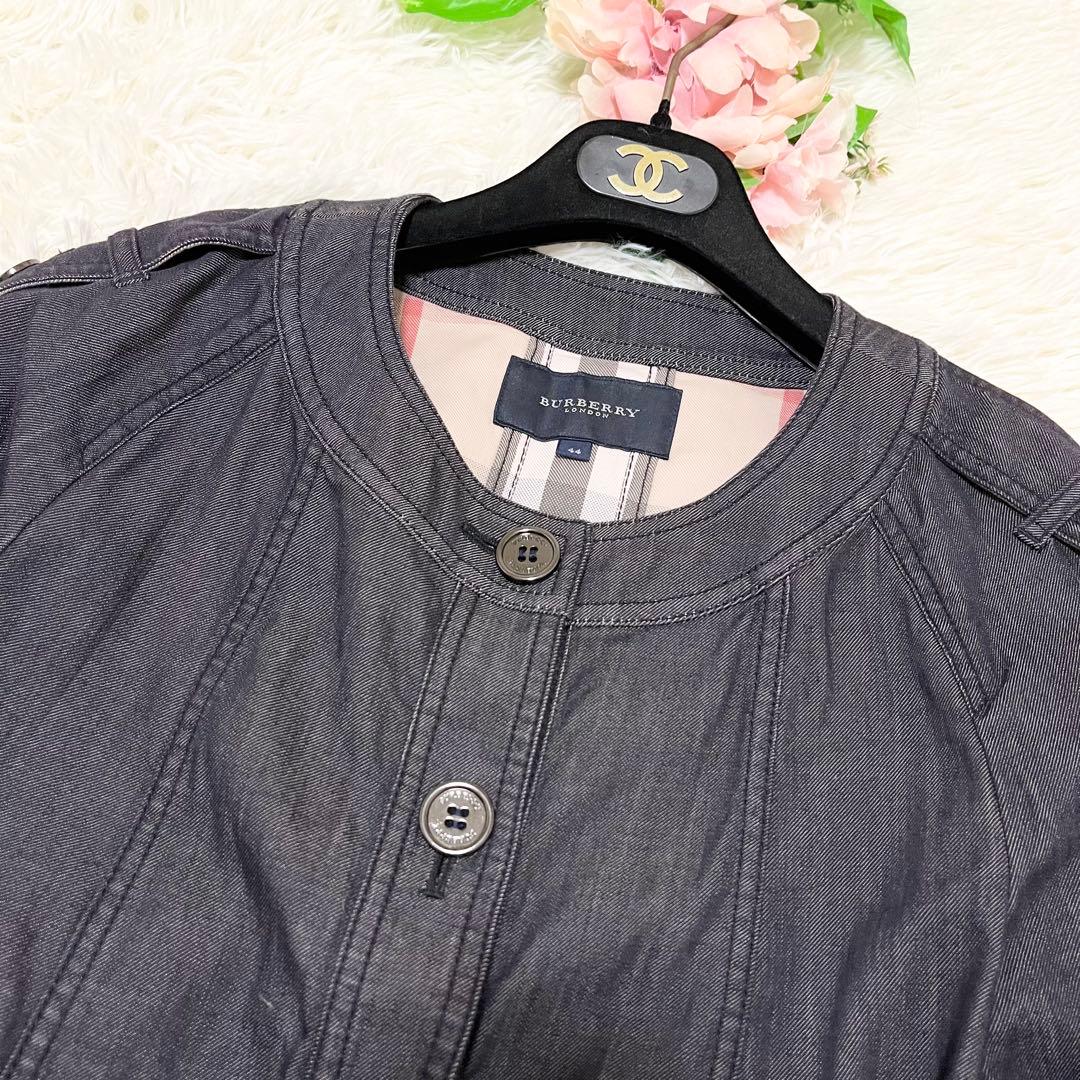 美品　バーバリーロンドン　ノーカラー　デニムジャケット　ノバチェック　44