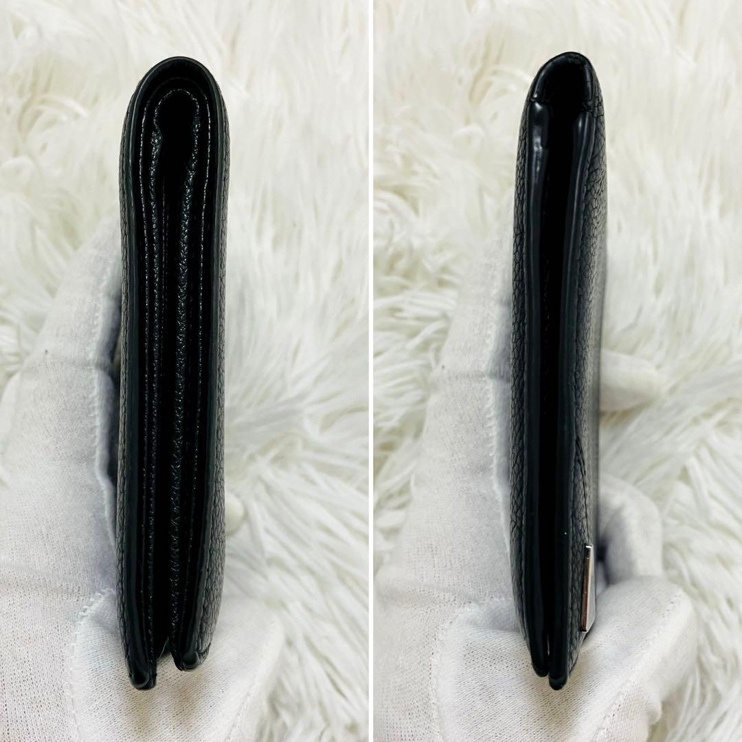 極美✨PRADA 二つ折り財布 ご銭入れ カード入れ 三角ロゴ レザー 黒