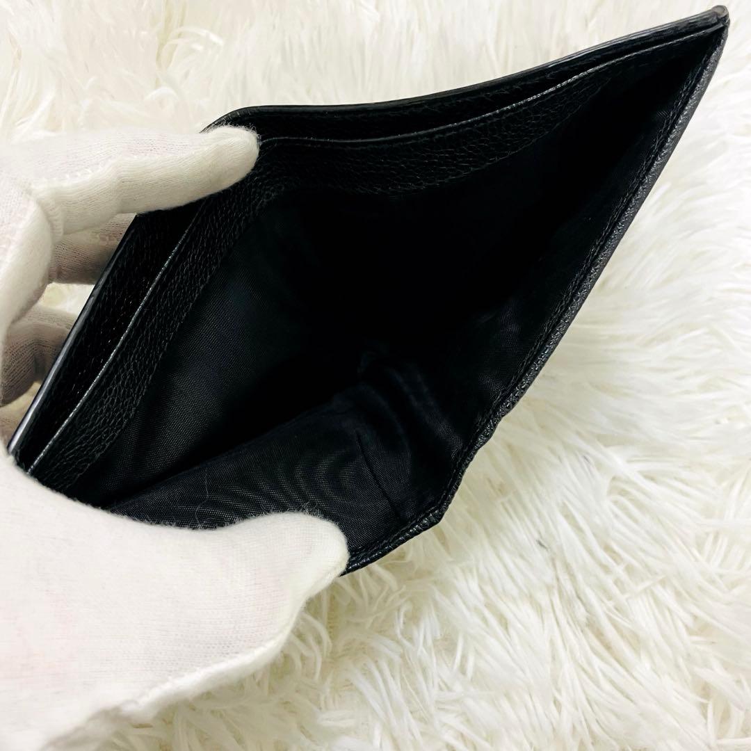 極美✨PRADA 二つ折り財布 ご銭入れ カード入れ 三角ロゴ レザー 黒