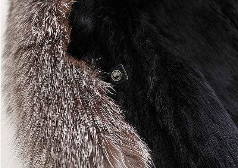 ★豪華シルバーフォックス襟付き★Wフェイスのレッキスロングコート毛皮ファー