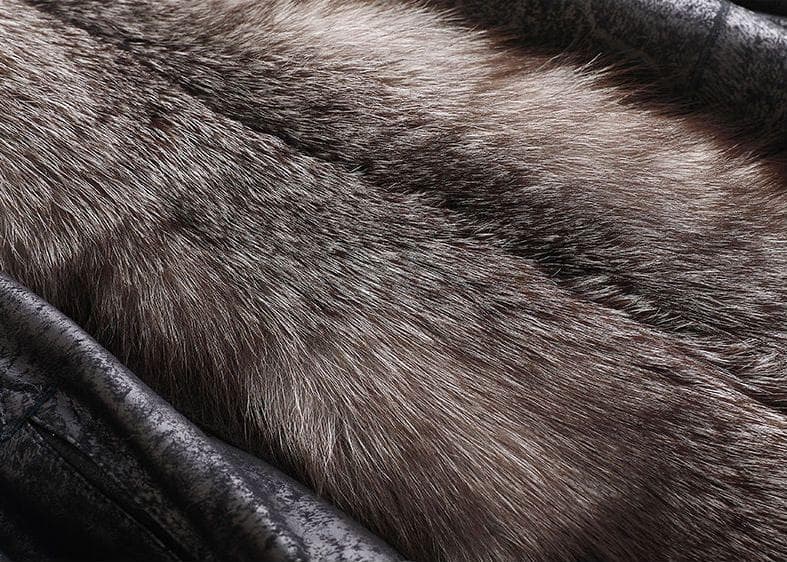 ★豪華シルバーフォックス襟付き★Wフェイスのレッキスロングコート毛皮ファー