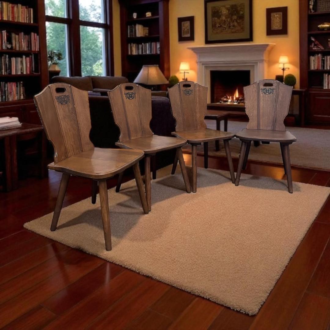 オールドカリモク　ルスティック　ダイニングチェア　紋章　焼印入り　　4脚