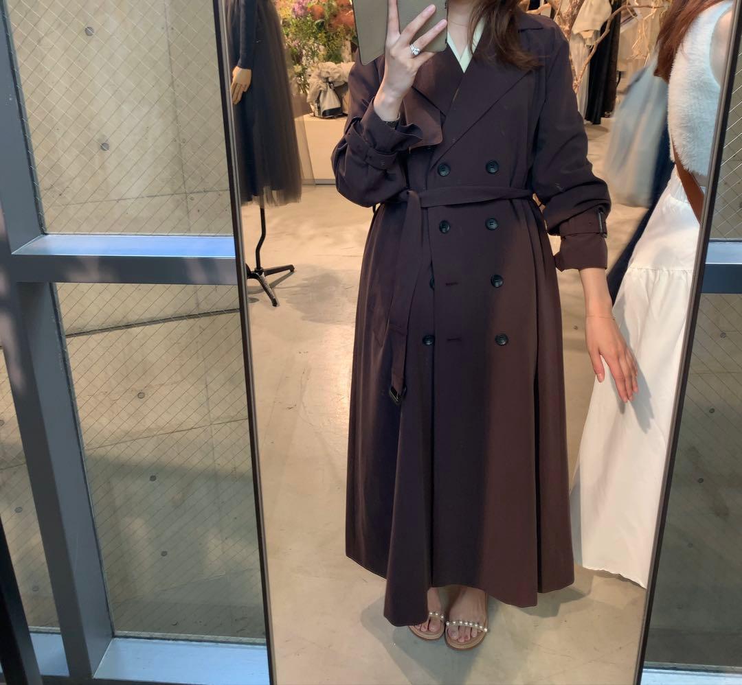 anuans ウールブレンドフレアトレンチコート　ブラウン