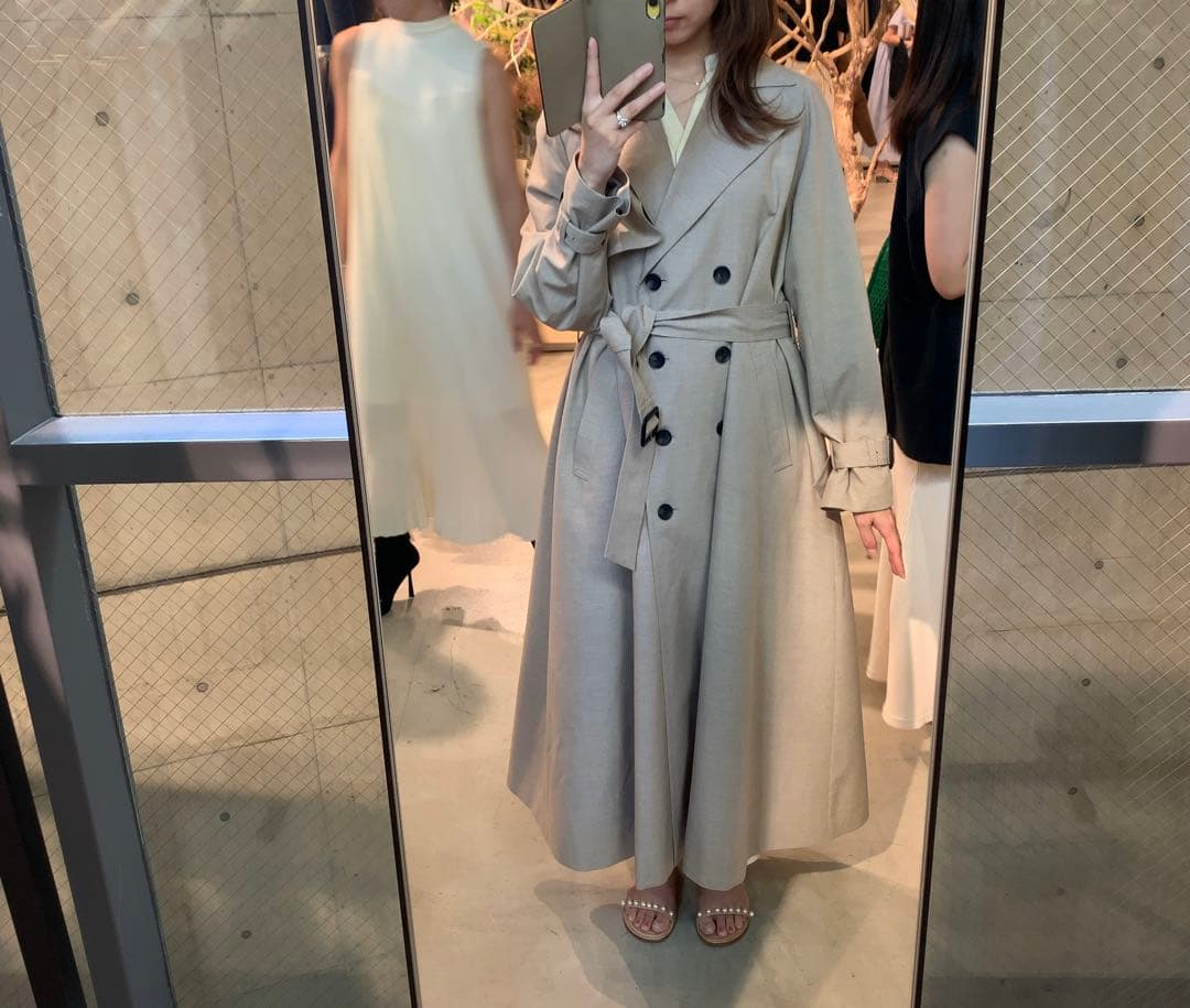 anuans ウールブレンドフレアトレンチコート　ブラウン