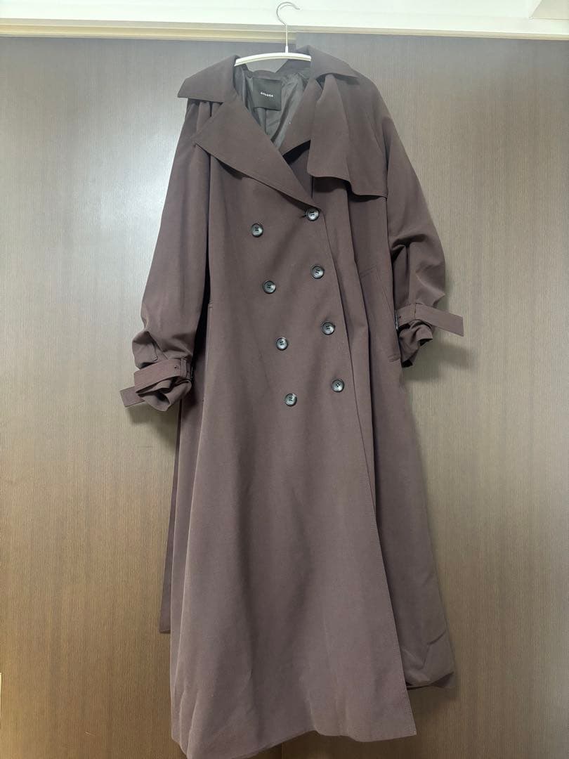 anuans ウールブレンドフレアトレンチコート　ブラウン