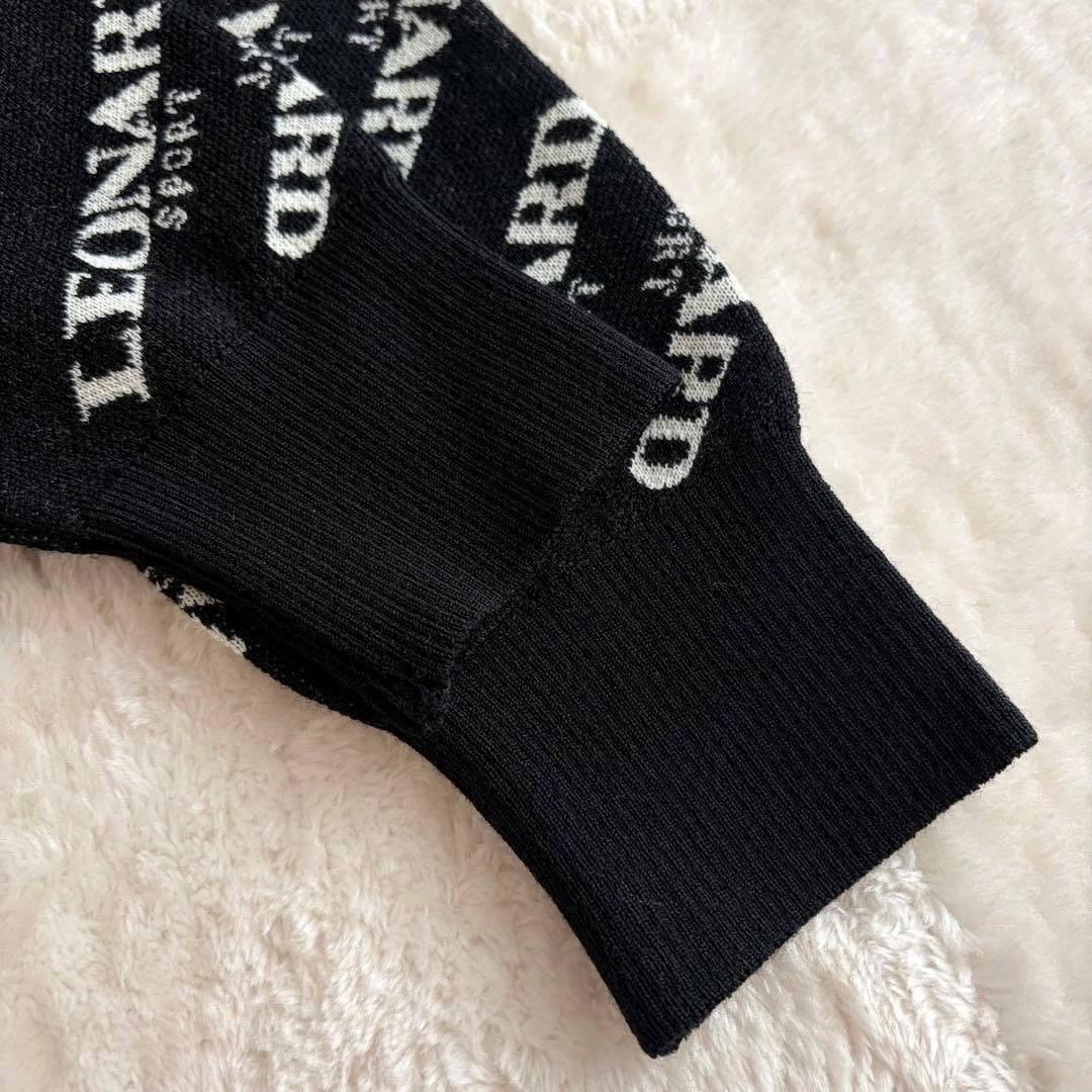 激カワ♡近年タグ付き未使用 レオナール ロゴ総柄ジップアップパーカー 黒×白 Ｌ