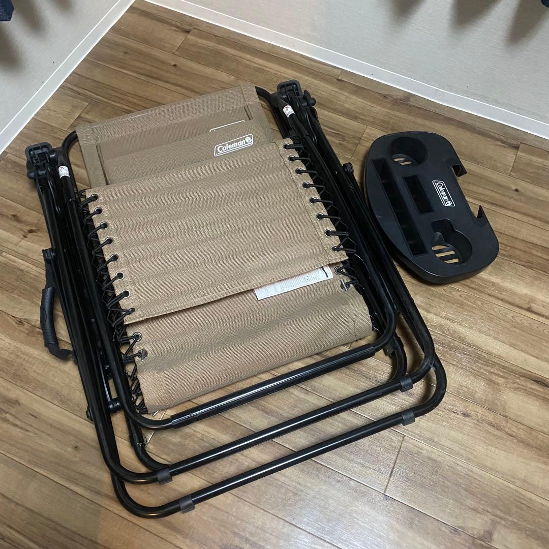 Coleman リクライニングチェアベージュ　ドリンクホルダー付★引き取り限定★