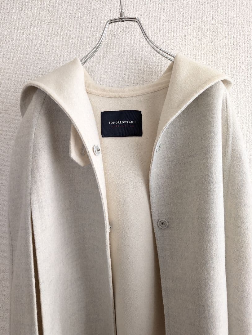 【良品】Tomorrowland Wフェイスウールマントコート　薄グレー