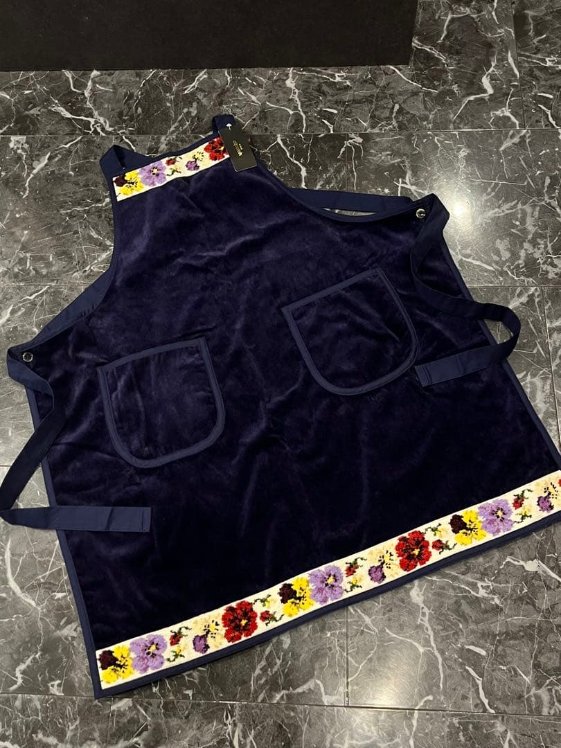 【HOTMAN】alpalohシェニール織 パープルネイビー 花柄刺繍 エプロン