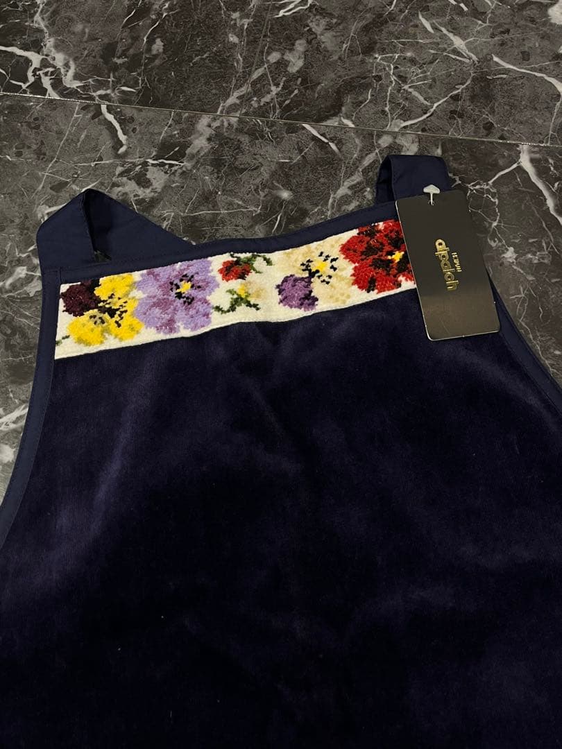 【HOTMAN】alpalohシェニール織 パープルネイビー 花柄刺繍 エプロン