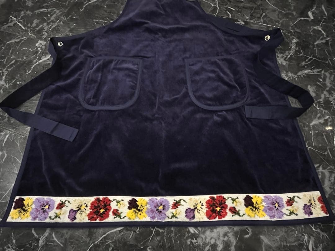 【HOTMAN】alpalohシェニール織 パープルネイビー 花柄刺繍 エプロン
