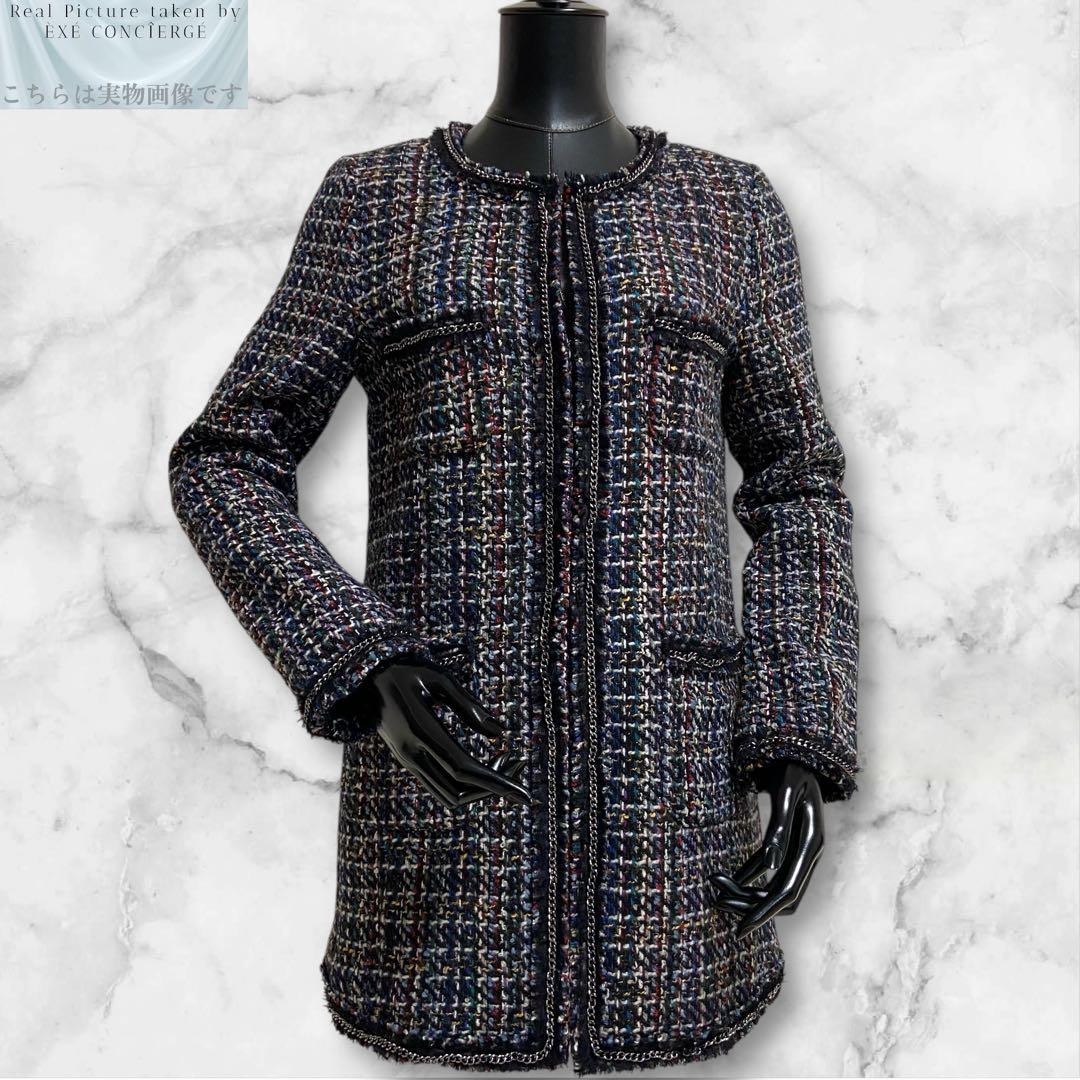 値下げ依頼品 パナジ ゴア ウールマルチミックスツイードノーカラーコート