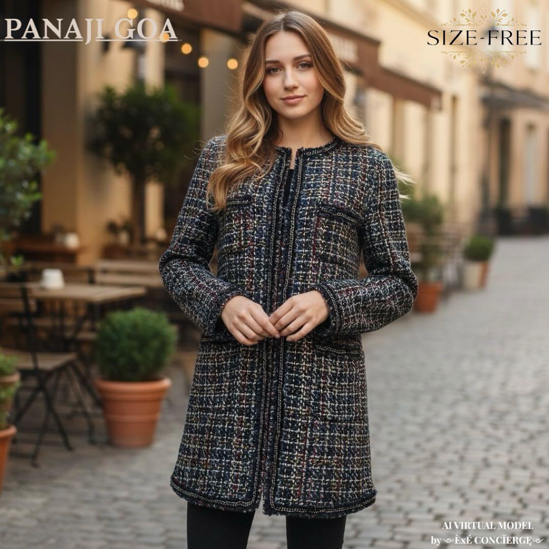 値下げ依頼品 パナジ ゴア ウールマルチミックスツイードノーカラーコート