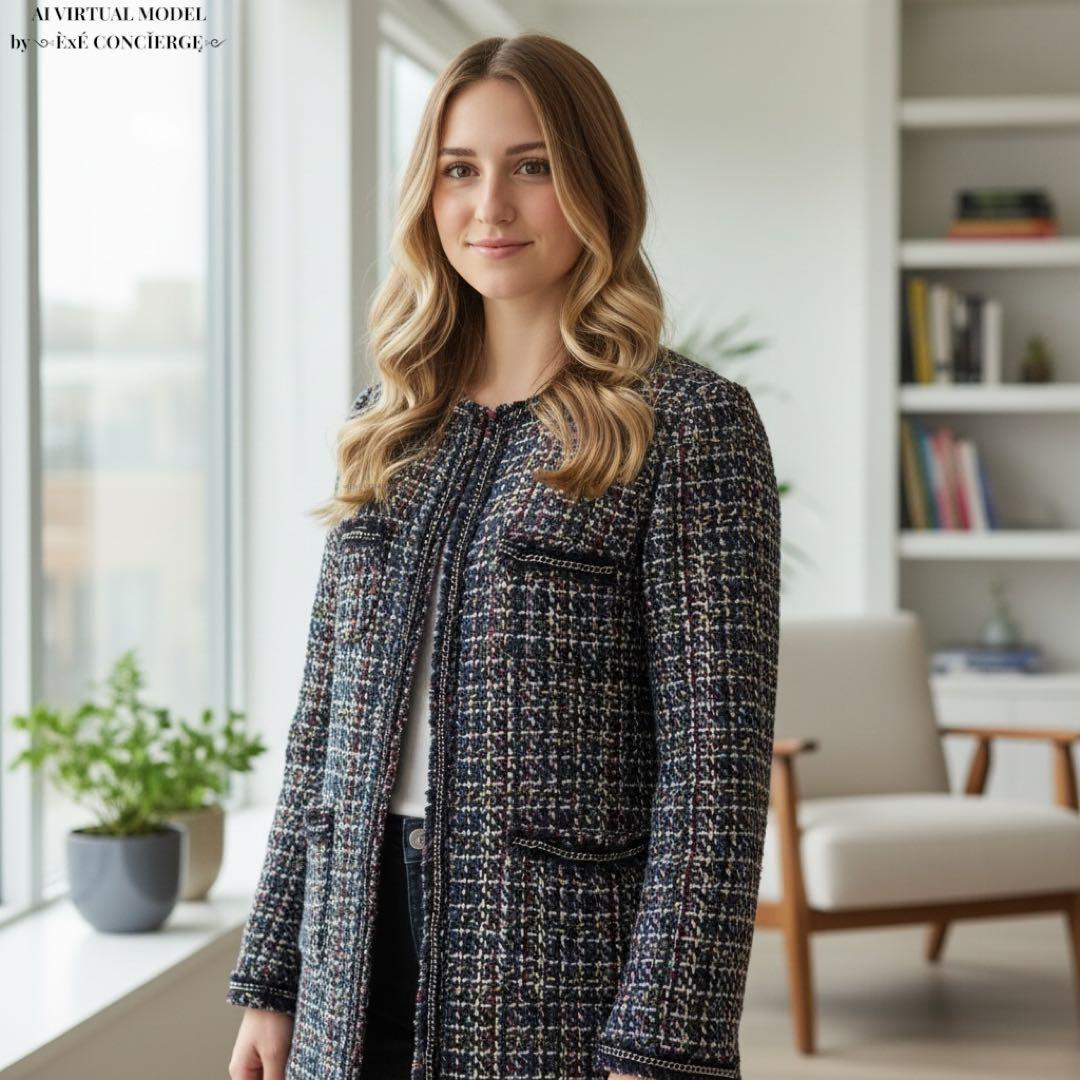 値下げ依頼品 パナジ ゴア ウールマルチミックスツイードノーカラーコート