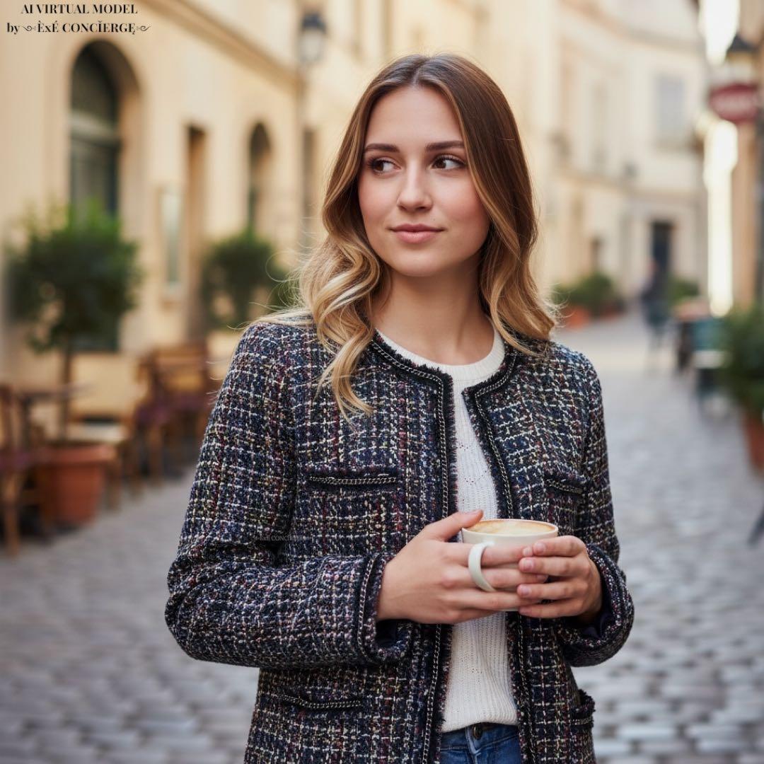 値下げ依頼品 パナジ ゴア ウールマルチミックスツイードノーカラーコート