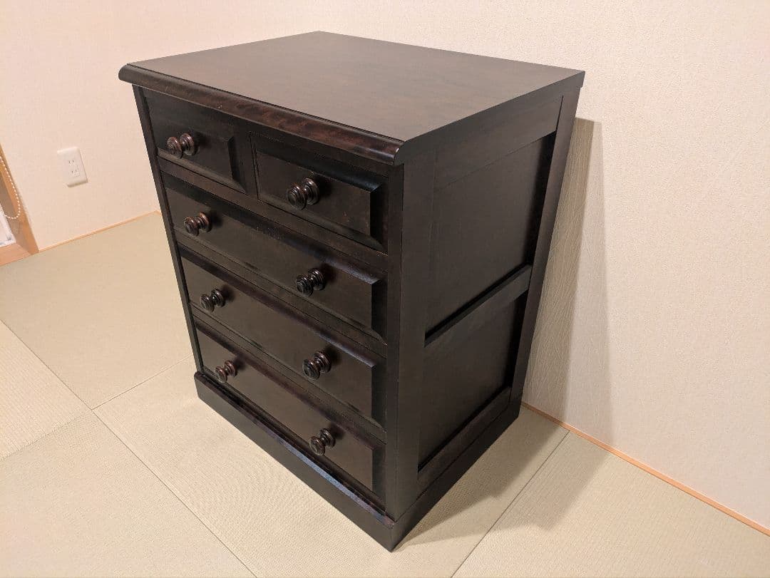 【北海道民芸家具】北民 チェスト タンス 5段 整理箪笥 無垢材 和モダン 虎斑