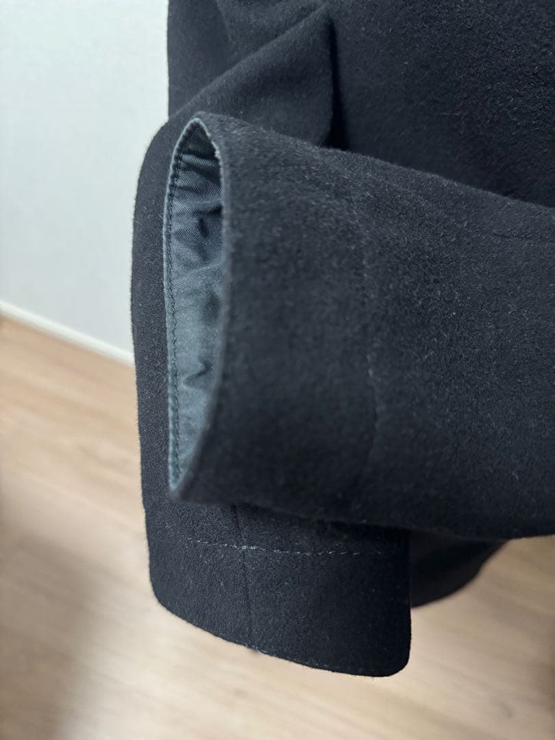 COACHウールトレンチコート革ポケットSブラック