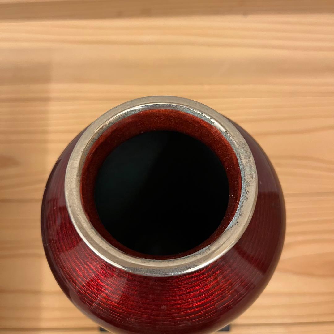 七宝焼　赤透　四君子文　花瓶