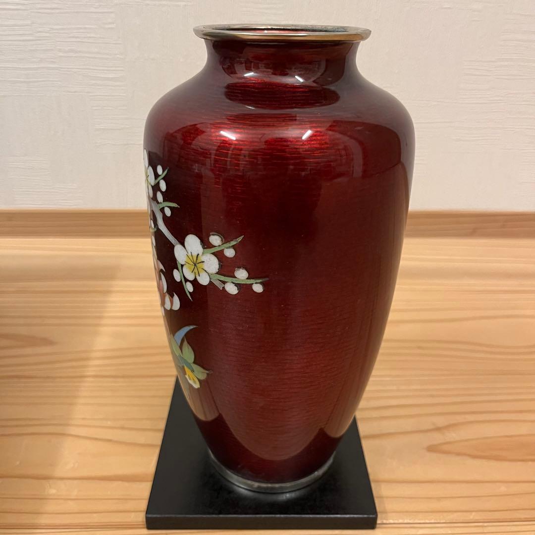 七宝焼　赤透　四君子文　花瓶