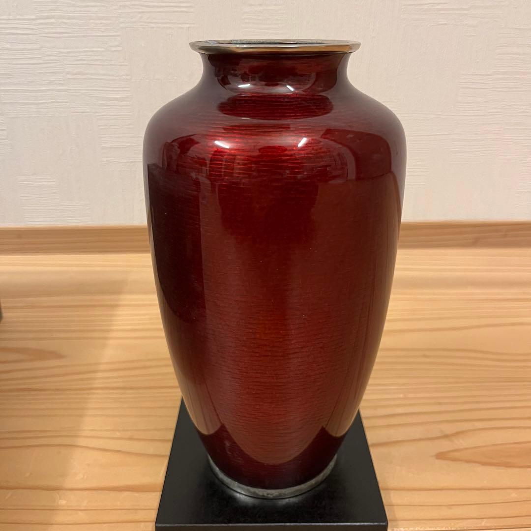 七宝焼　赤透　四君子文　花瓶