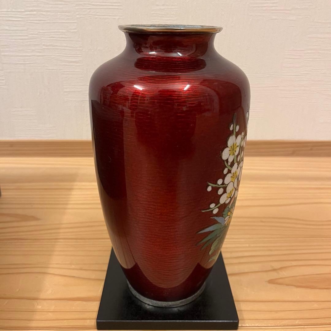 七宝焼　赤透　四君子文　花瓶