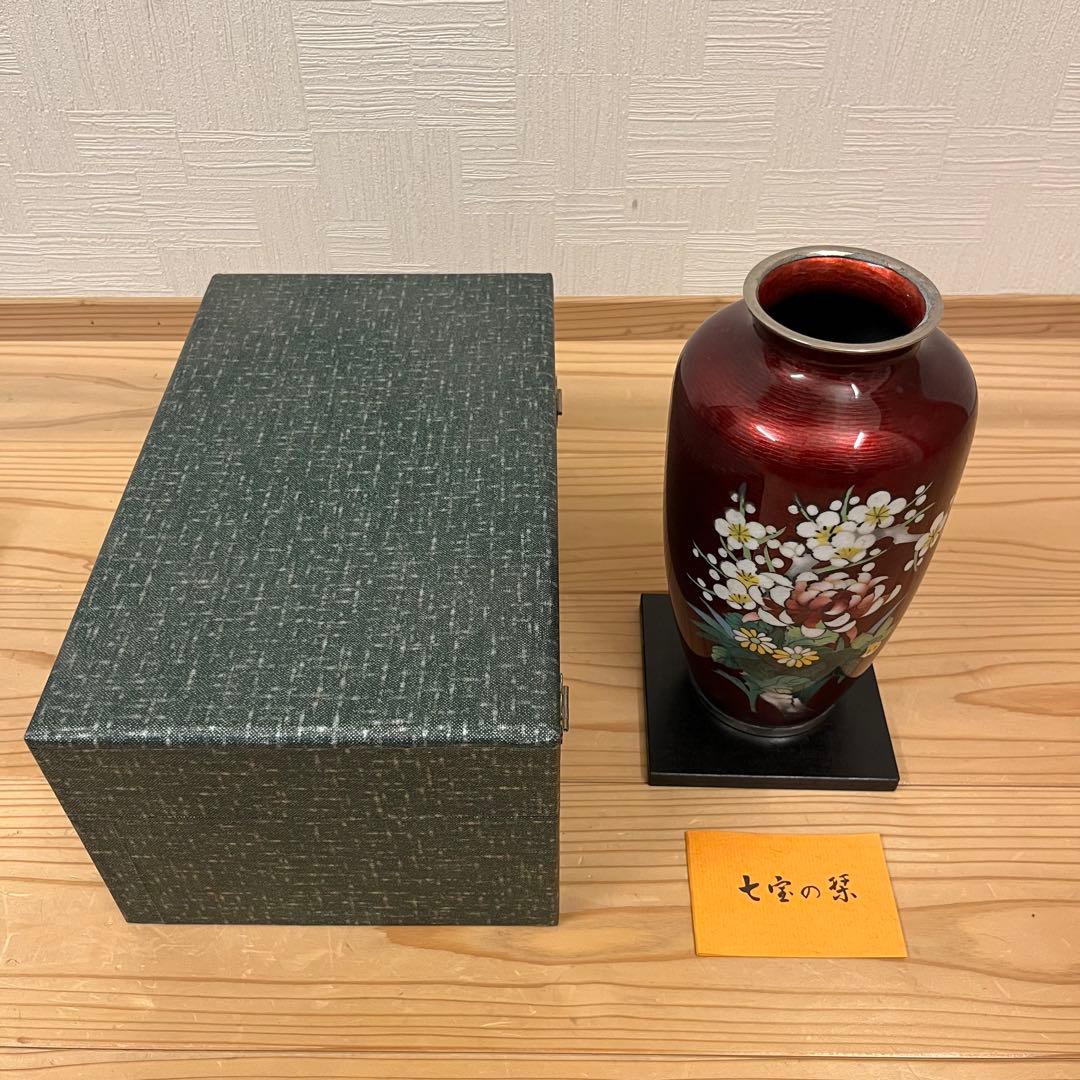 七宝焼　赤透　四君子文　花瓶