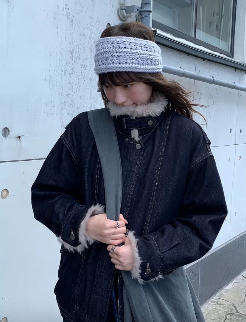 LUMIYUMI ファー襟 中綿入り デニムブルゾン