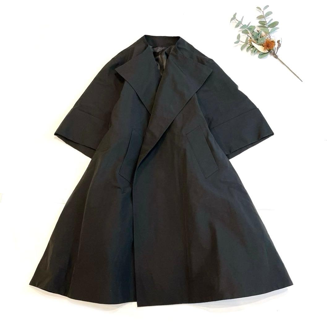 cygne シーニュ　Aラインボリュームフレアコート 黒　スプリングコート