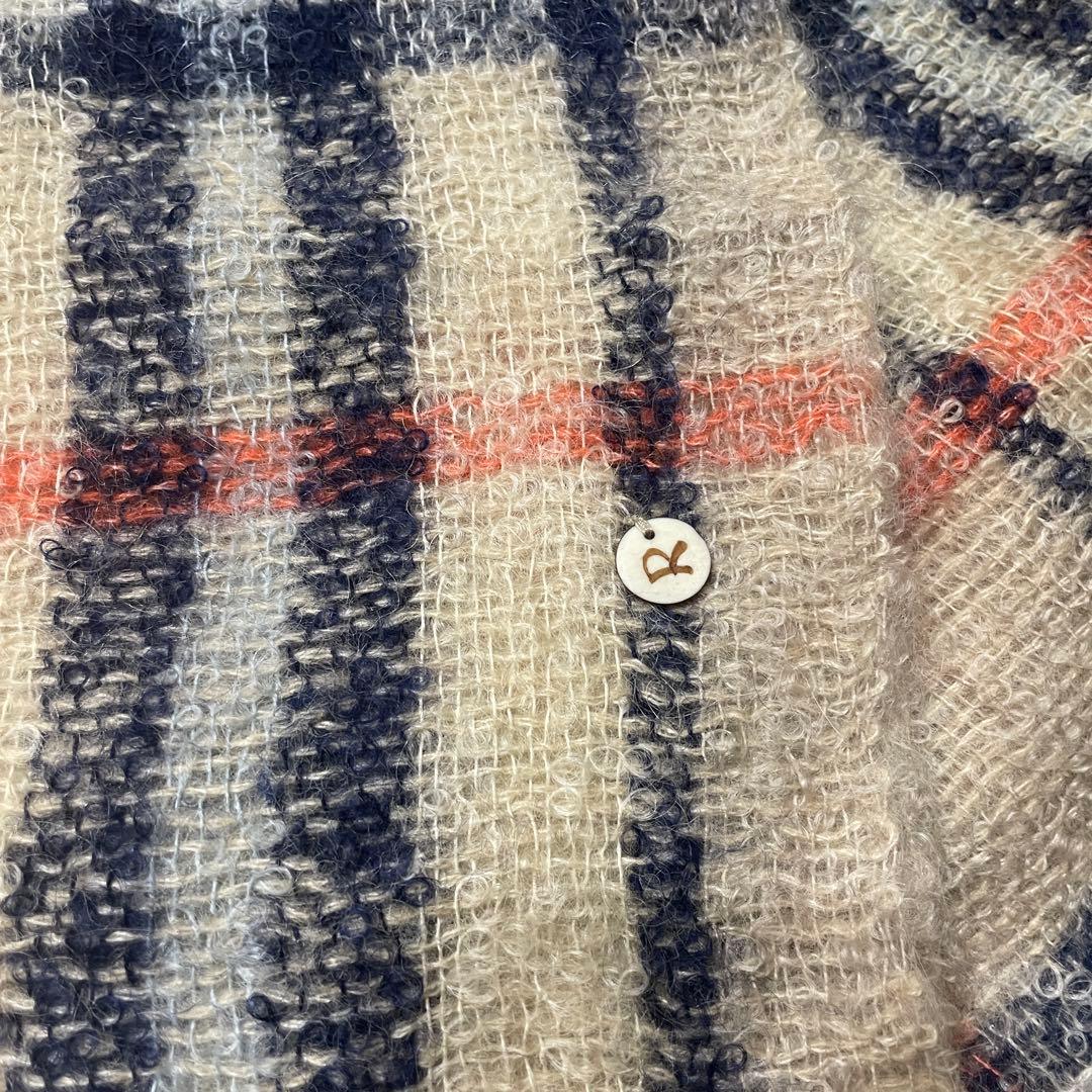 45Rチェック柄大判マフラーベージュ ネイビー オレンジ