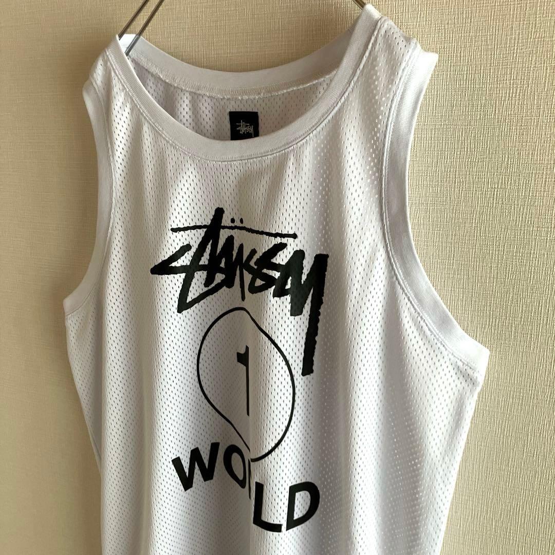 未使用並　ステューシー　メッシュ　タンクトップ　ゲームシャツ　デカロゴ　XL