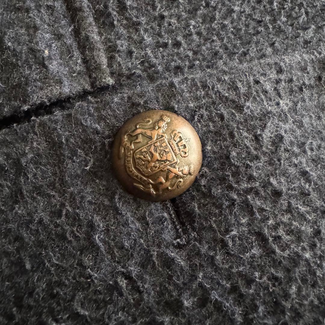 【BOB ボブ】チェスターコート　ロング　ダブル　チェック柄　紺 金ボタン　M