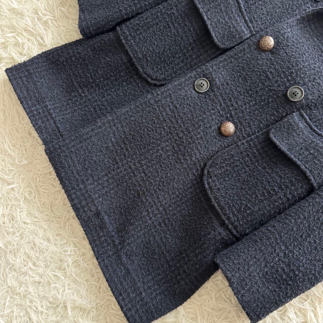 【BOB ボブ】チェスターコート　ロング　ダブル　チェック柄　紺 金ボタン　M