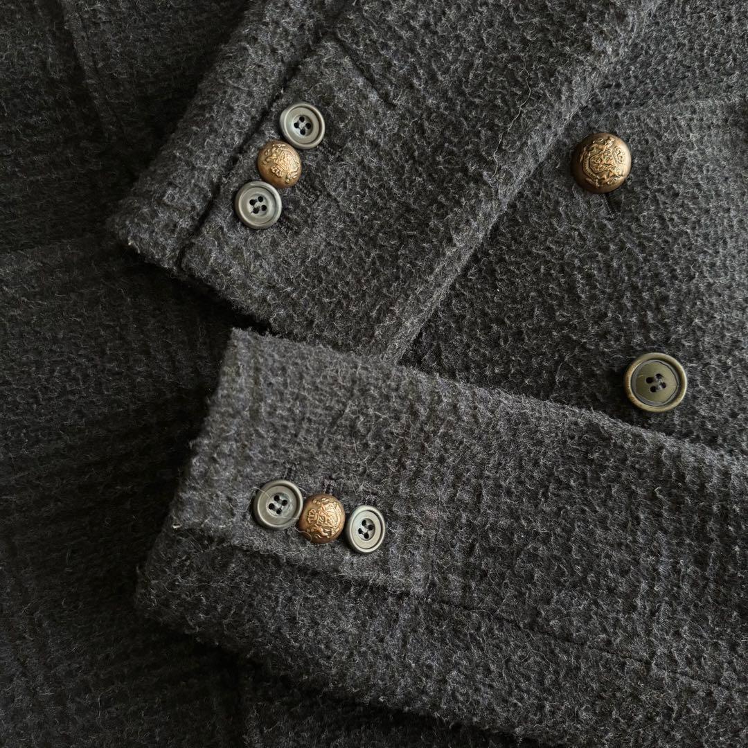 【BOB ボブ】チェスターコート　ロング　ダブル　チェック柄　紺 金ボタン　M