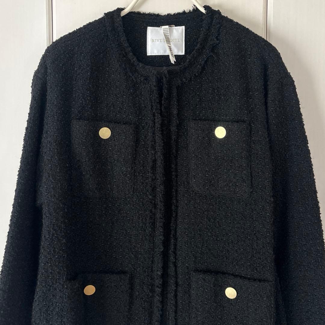 RIVE DROITE ツイードフリンジジャケット ブラック セレモニー
