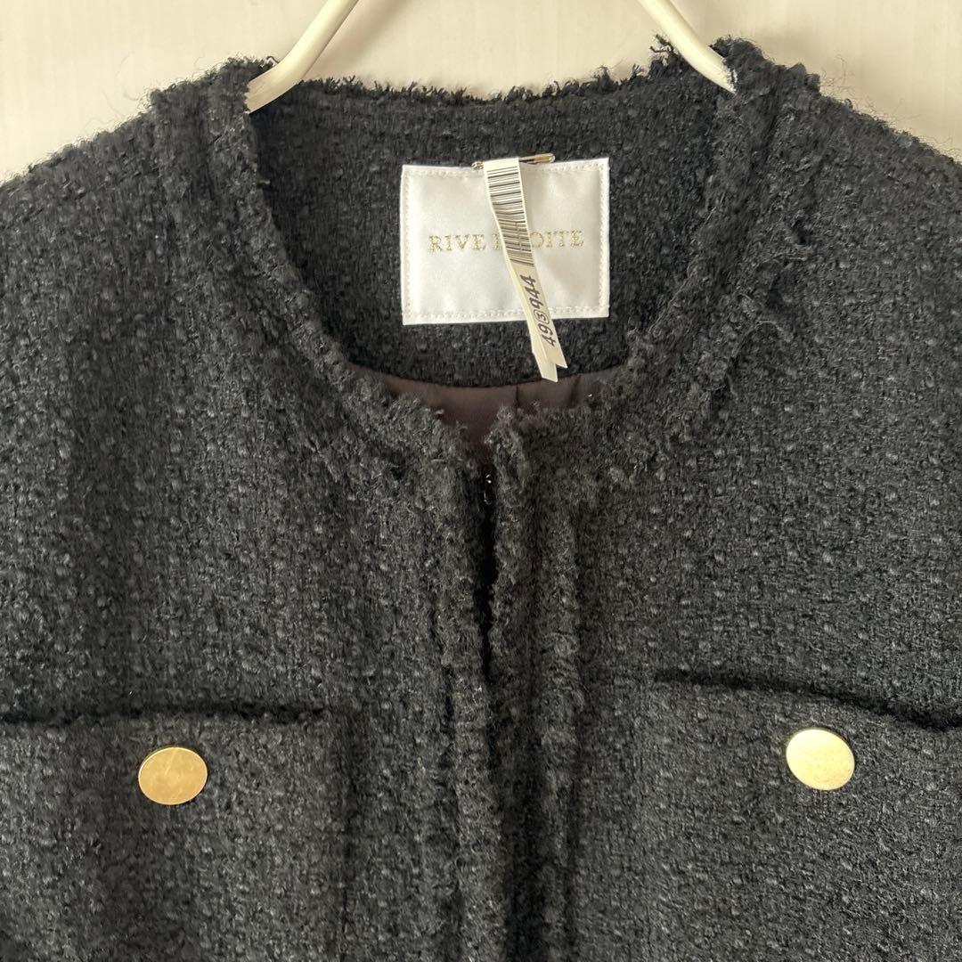 RIVE DROITE ツイードフリンジジャケット ブラック セレモニー