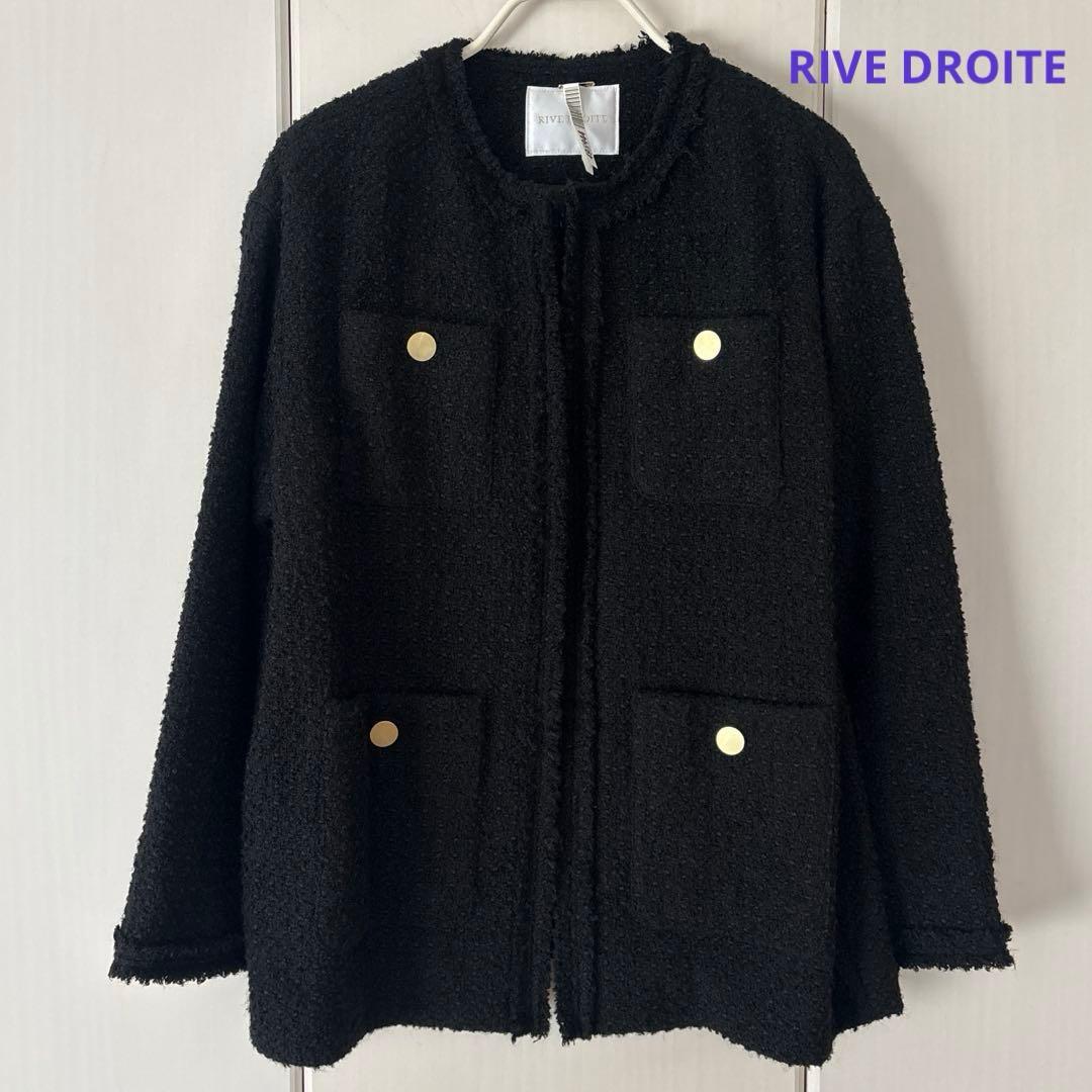 RIVE DROITE ツイードフリンジジャケット ブラック セレモニー