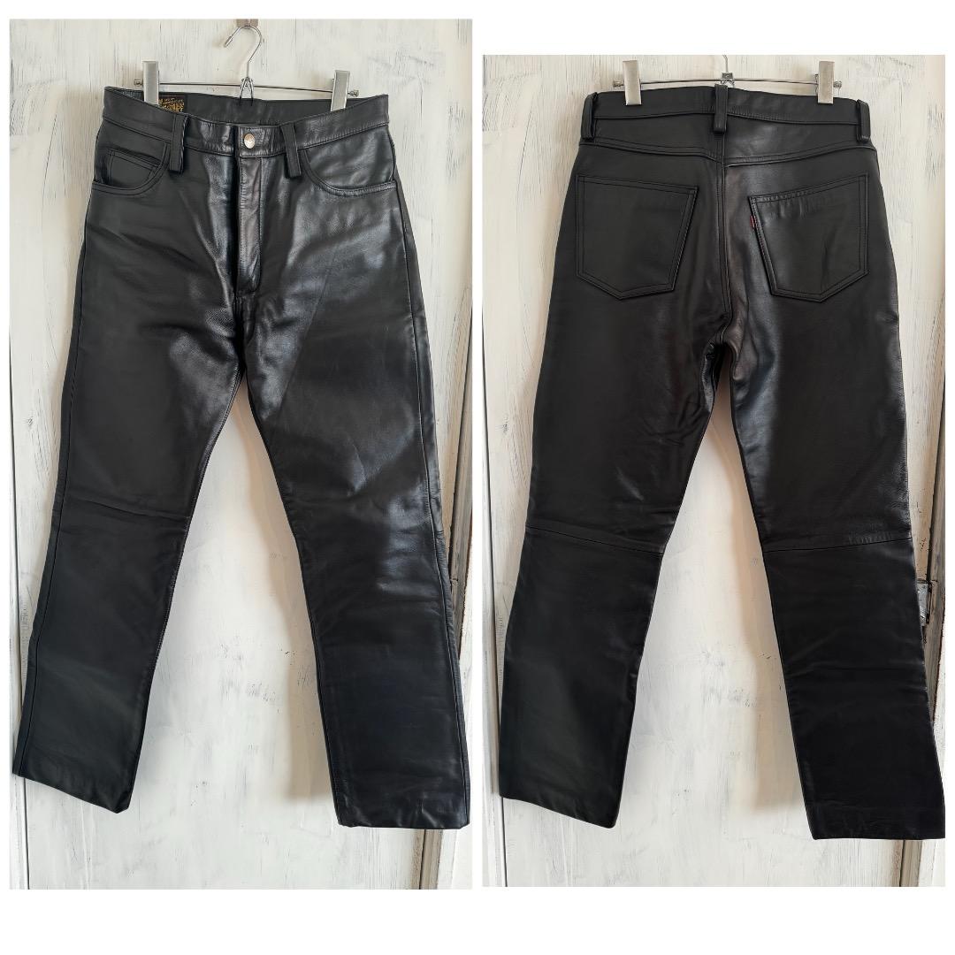 本革カウレザーパンツ32インチ革パンツライダースブラック黒アメカジバイカーデニム